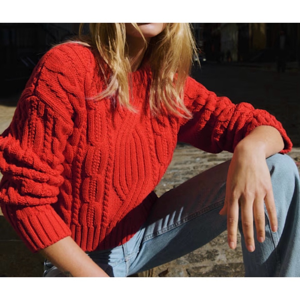 Sezane Red Cable Knit Sweater - Picture 10 of 10